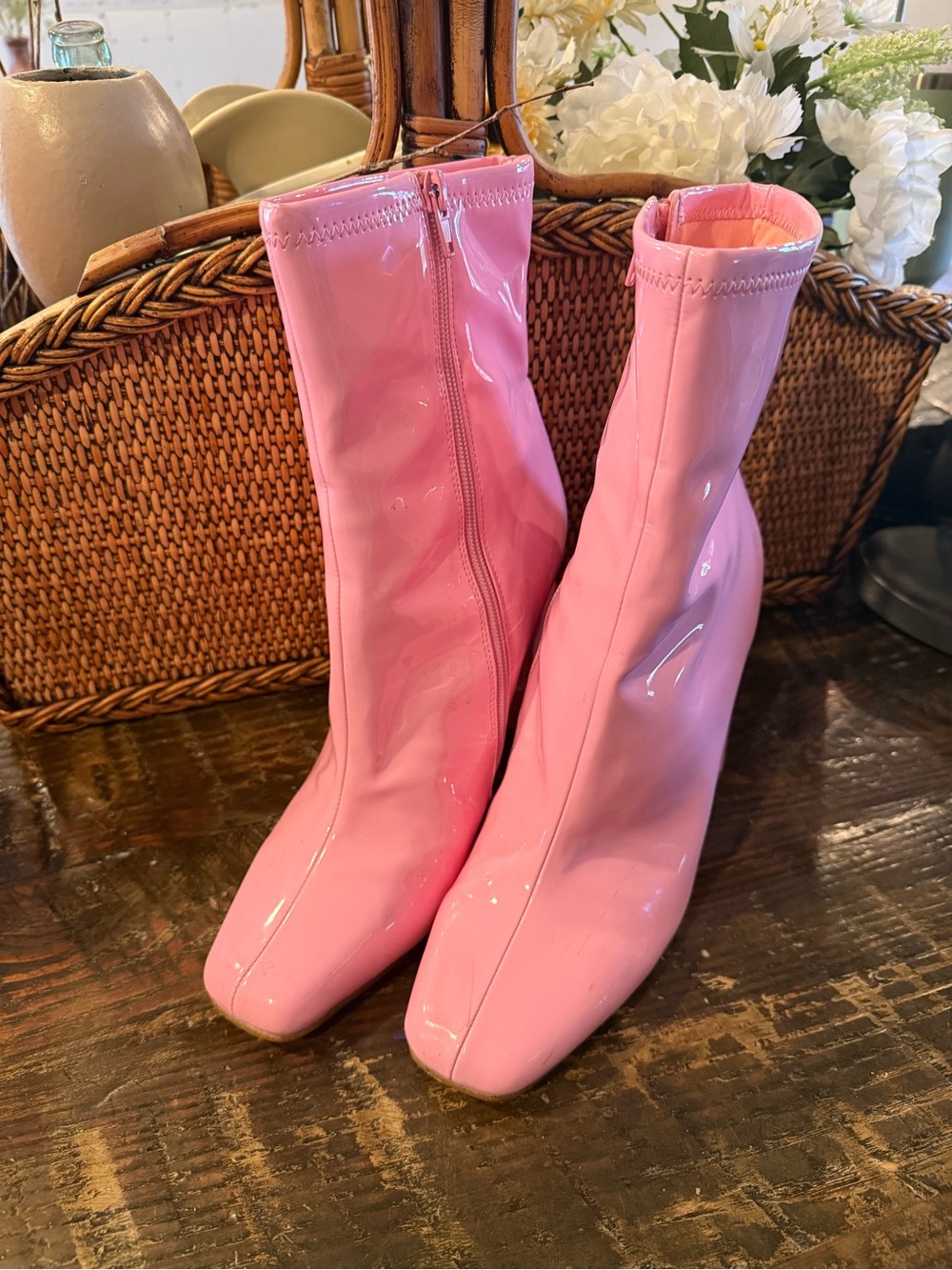 Steve Madden Pink Patent Mid-Calf Zip Booties